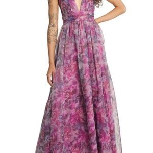 Lulu's Pink & Purple Floral V-Neck Maxi Dress